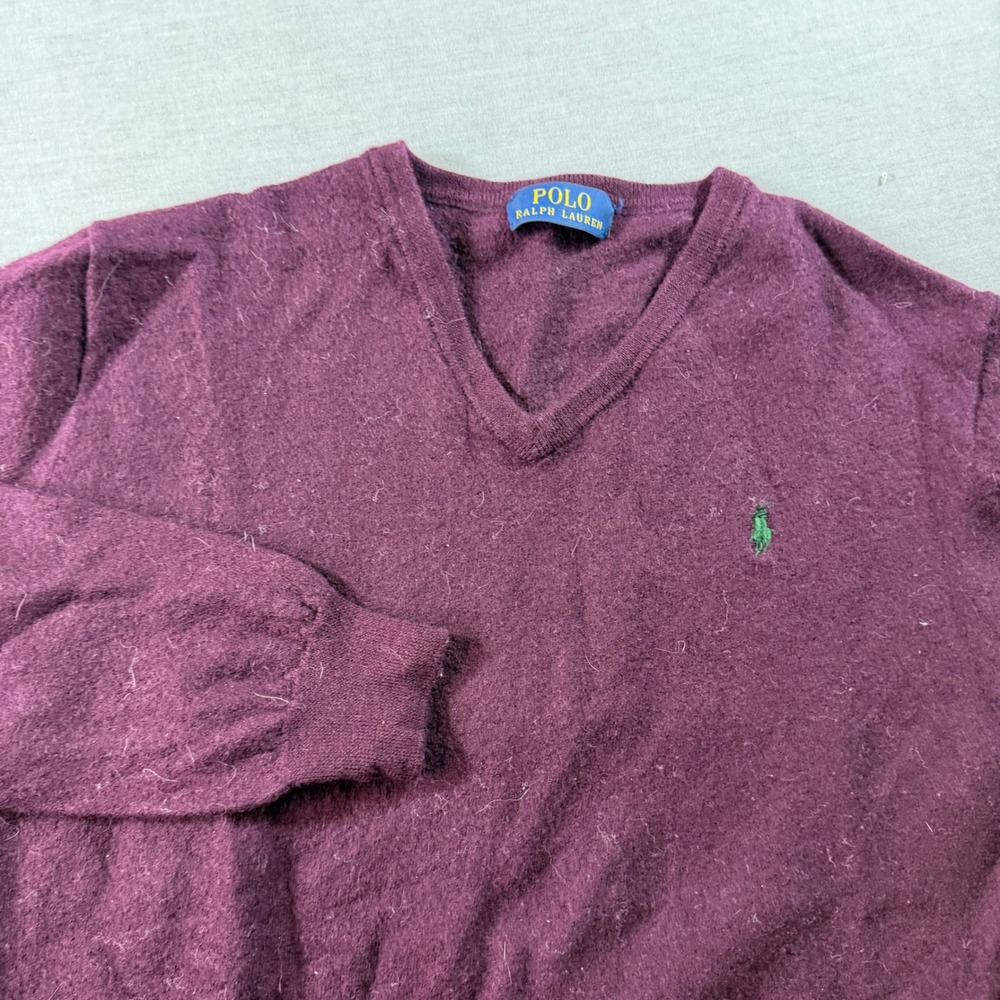 Polo Ralph Lauren V-Neck Sweater Mens‎ M Purple Good Embroidered Pony Logo - Picture 2 of 8